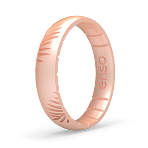 Image of Rose Gold Palm Frond Ring - Metallic light pink with red and gold undertones.